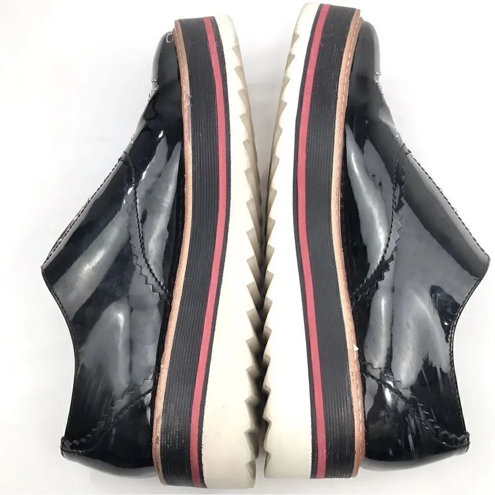 Zara Woman Black Patent Leather Silver Studded Platform Oxford Sneakers